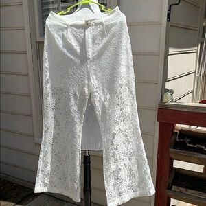 EUC- White Lace Flare Pants Size M